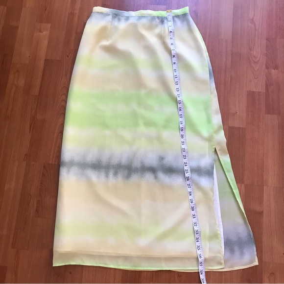 PERSONI | Y2K MIDI Skirt w/ Tie Dye Watercolour Print in Green & Yellow Size L - Picture 11 of 16